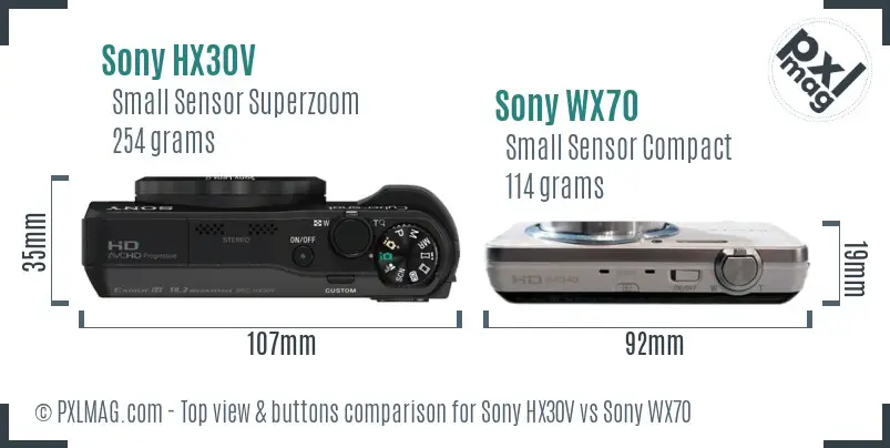 Sony HX30V vs Sony WX70 top view buttons comparison