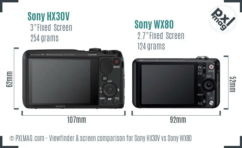 Sony HX30V vs Sony WX80 Screen and Viewfinder comparison