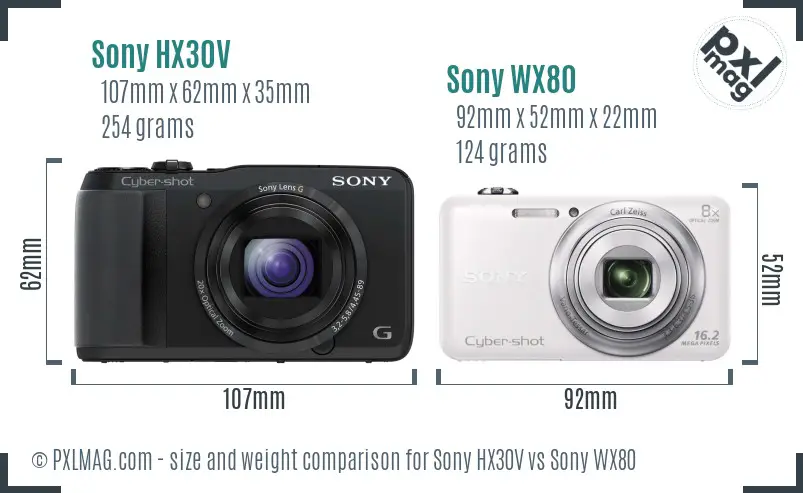 Sony HX30V vs Sony WX80 size comparison