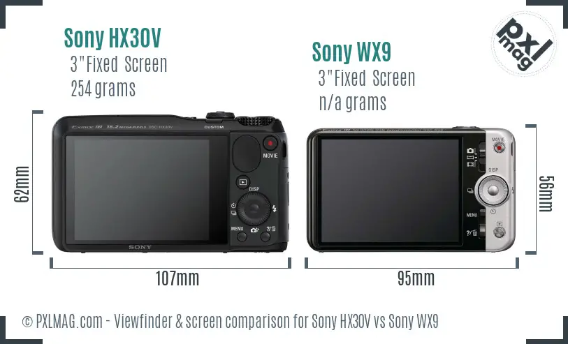 Sony HX30V vs Sony WX9 Screen and Viewfinder comparison