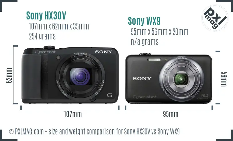 Sony HX30V vs Sony WX9 size comparison