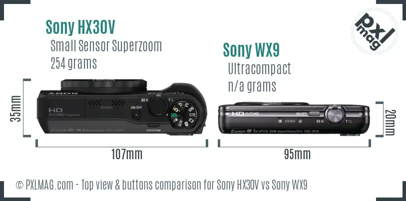 Sony HX30V vs Sony WX9 top view buttons comparison