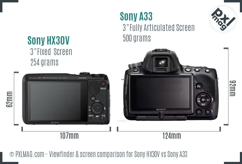 Sony HX30V vs Sony A33 Screen and Viewfinder comparison