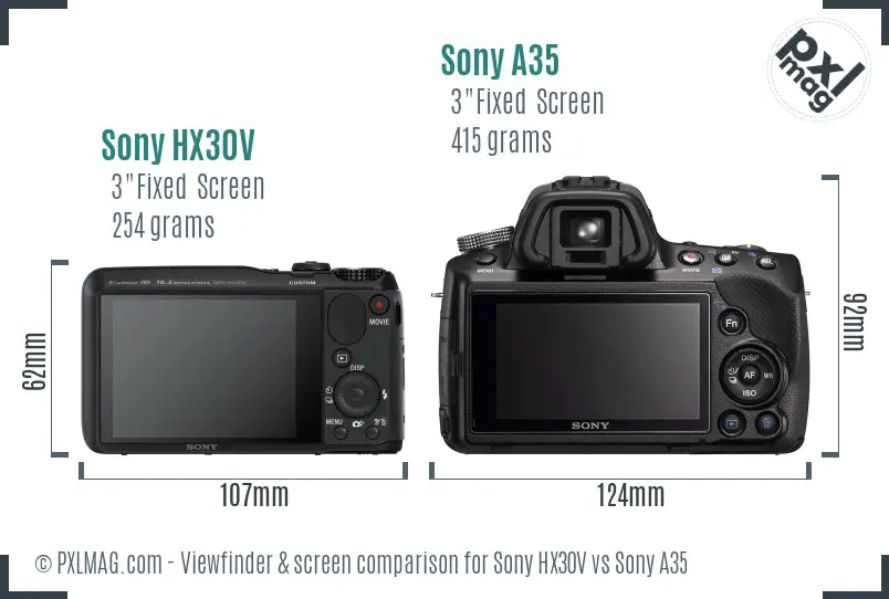 Sony HX30V vs Sony A35 Screen and Viewfinder comparison