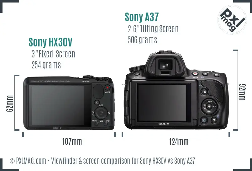 Sony HX30V vs Sony A37 Screen and Viewfinder comparison