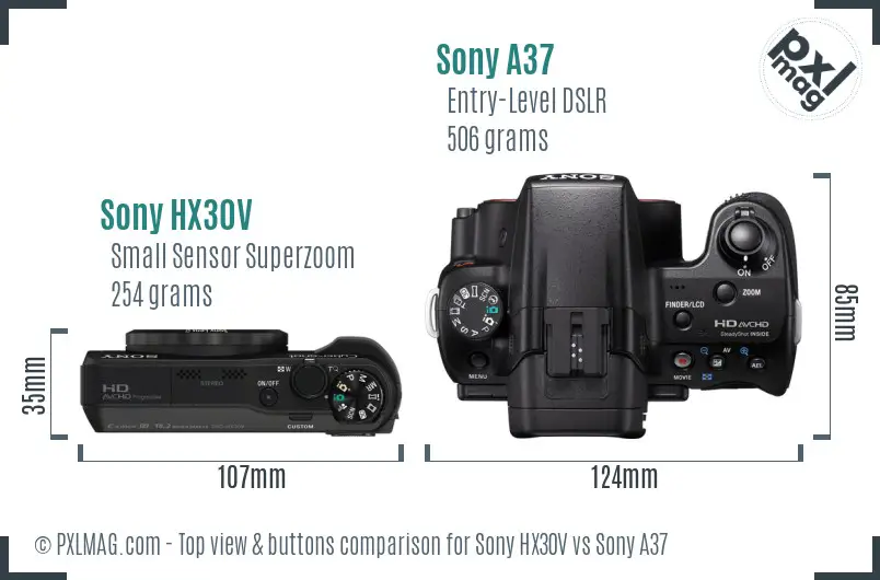 Sony HX30V vs Sony A37 top view buttons comparison