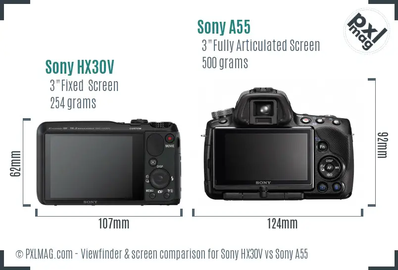 Sony HX30V vs Sony A55 Screen and Viewfinder comparison