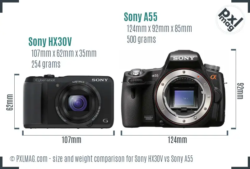 Sony HX30V vs Sony A55 size comparison