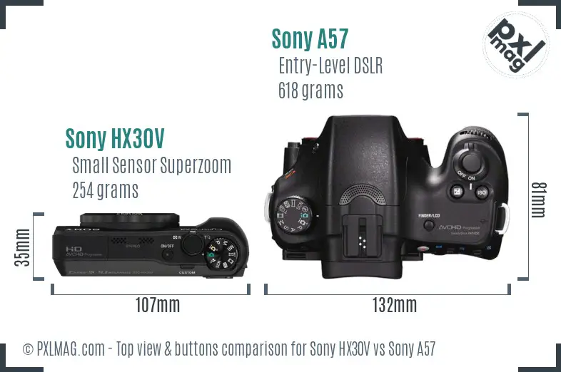 Sony HX30V vs Sony A57 top view buttons comparison