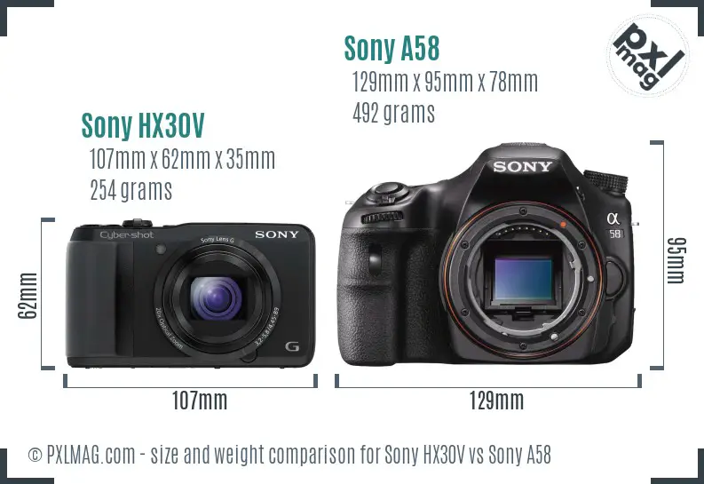 Sony HX30V vs Sony A58 size comparison