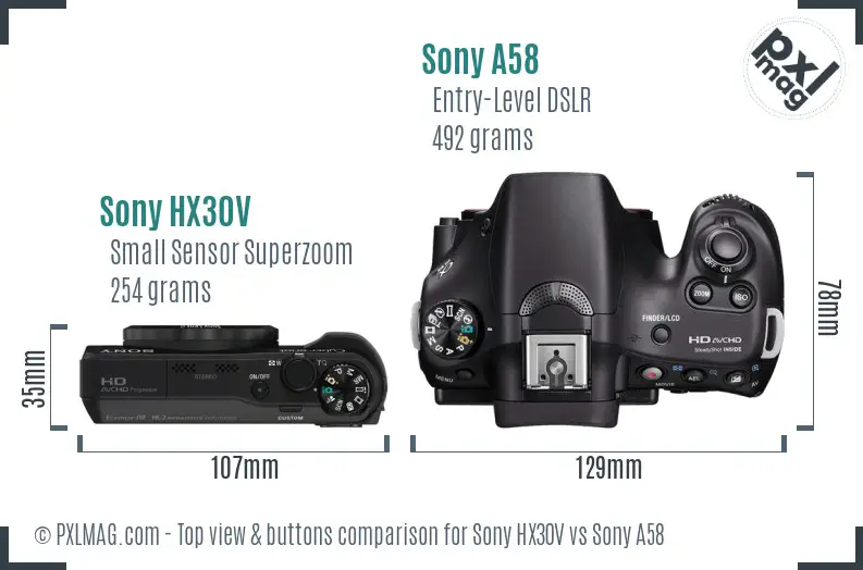 Sony HX30V vs Sony A58 top view buttons comparison