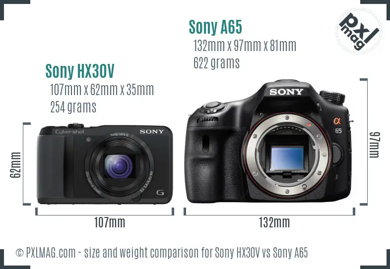Sony HX30V vs Sony A65 size comparison