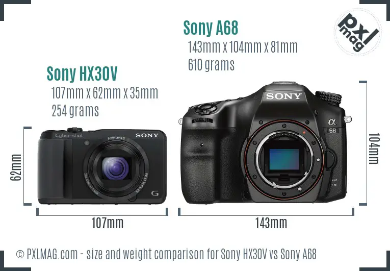 Sony HX30V vs Sony A68 size comparison