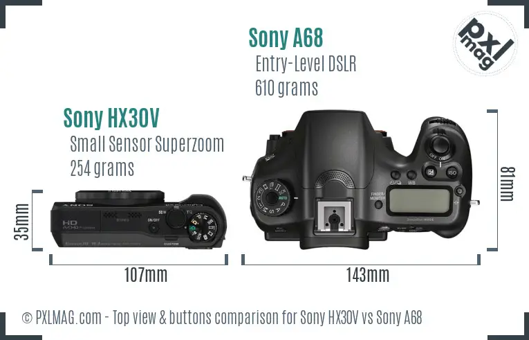 Sony HX30V vs Sony A68 top view buttons comparison