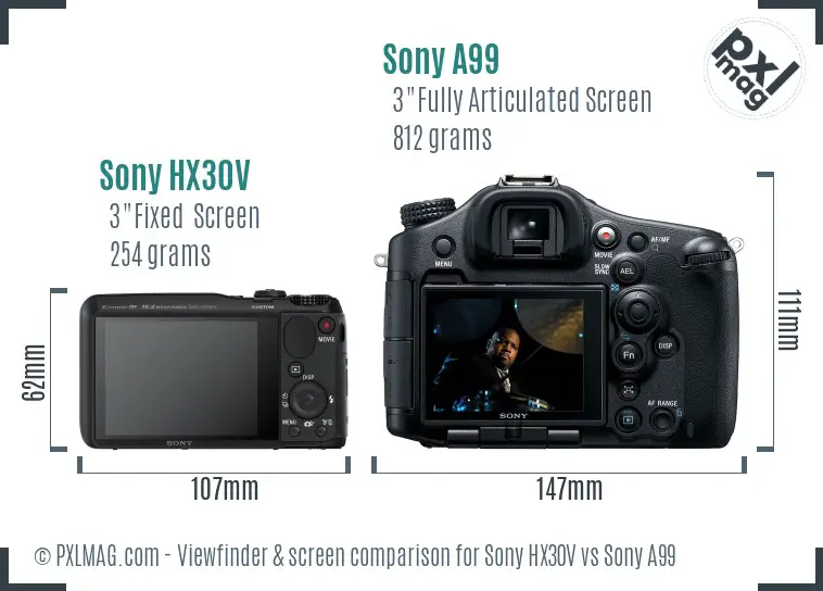 Sony HX30V vs Sony A99 Screen and Viewfinder comparison