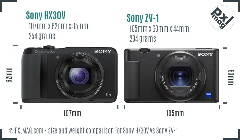 Sony HX30V vs Sony ZV-1 size comparison