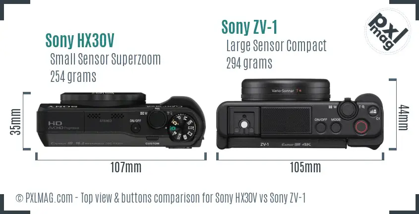 Sony HX30V vs Sony ZV-1 top view buttons comparison
