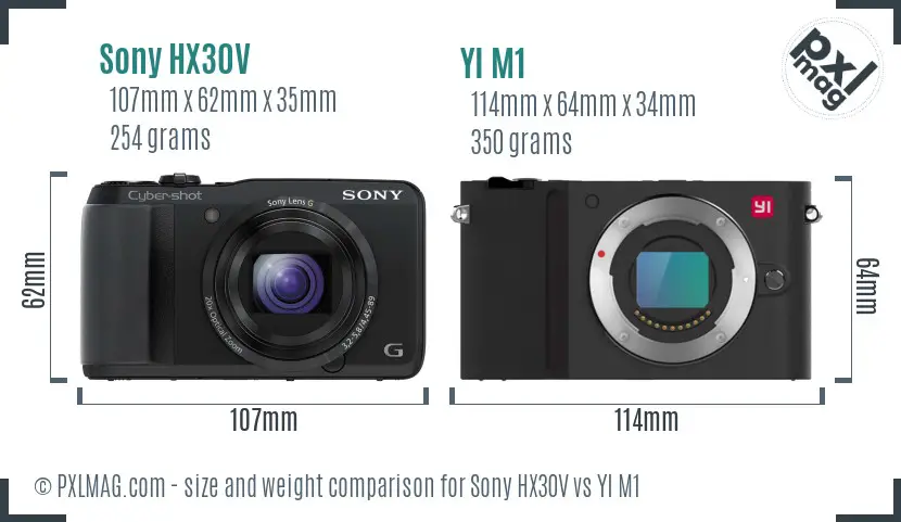 Sony HX30V vs YI M1 size comparison