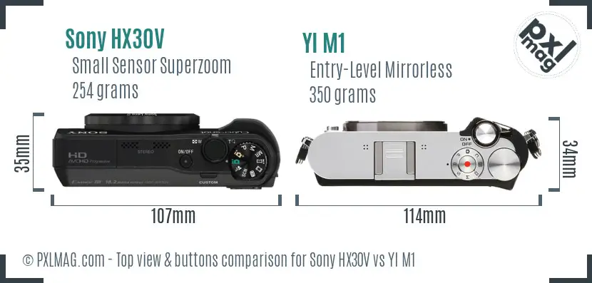 Sony HX30V vs YI M1 top view buttons comparison