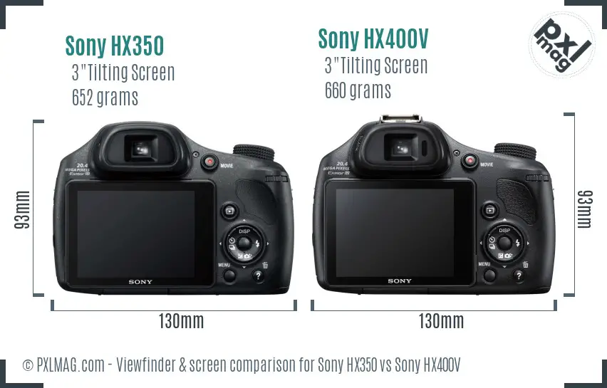 Sony HX350 vs Sony HX400V Screen and Viewfinder comparison