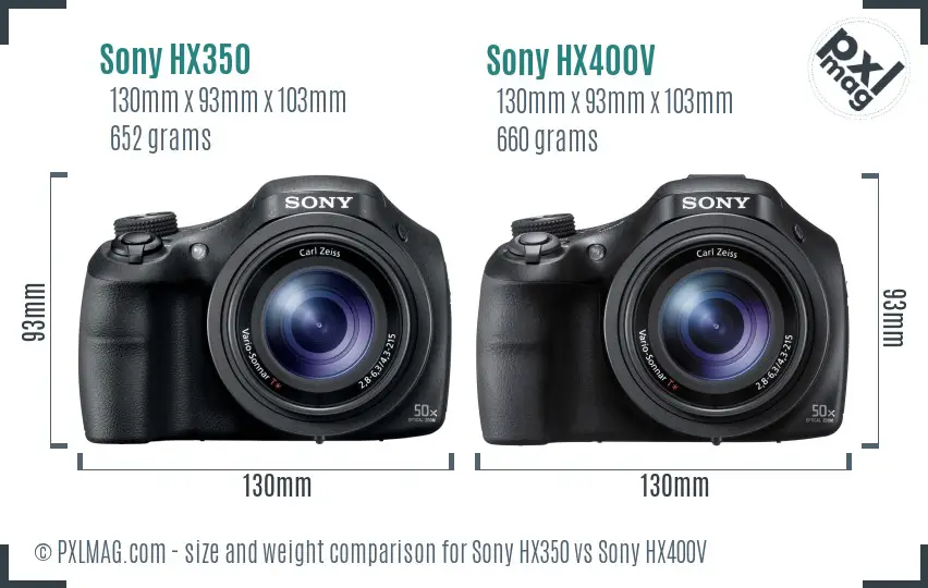 Sony HX350 vs Sony HX400V size comparison