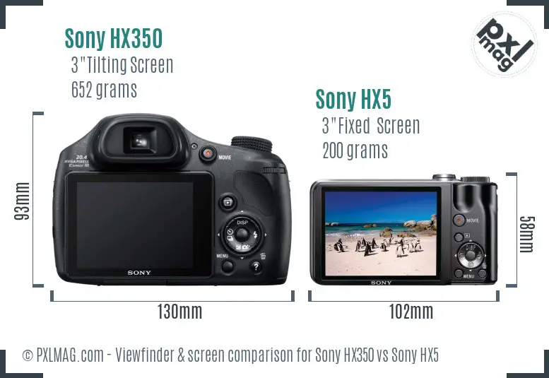 Sony HX350 vs Sony HX5 Screen and Viewfinder comparison