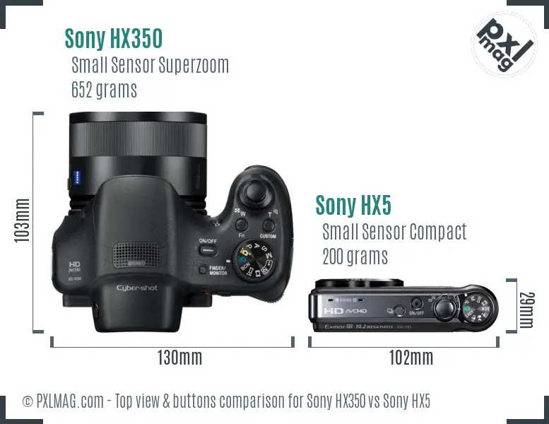 Sony HX350 vs Sony HX5 top view buttons comparison