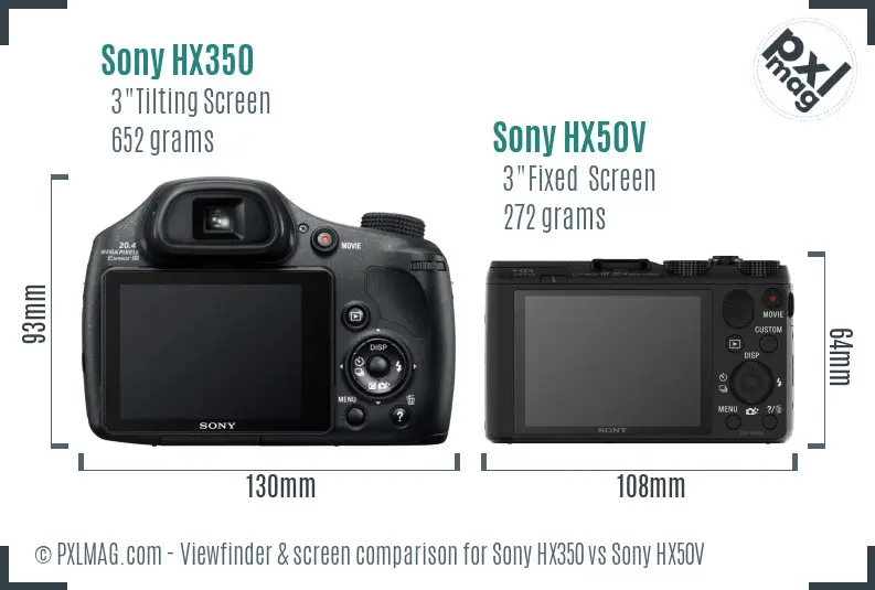 Sony HX350 vs Sony HX50V Screen and Viewfinder comparison