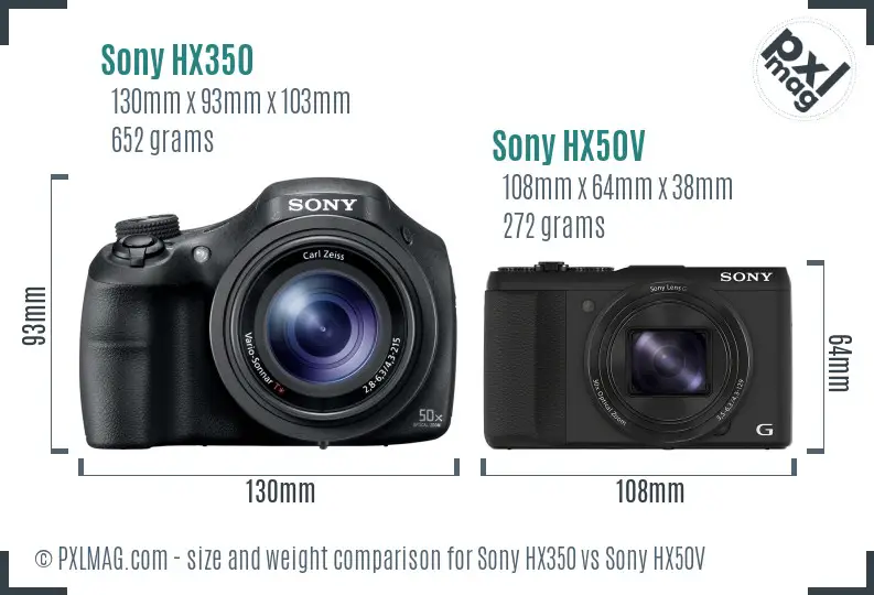 Sony HX350 vs Sony HX50V size comparison