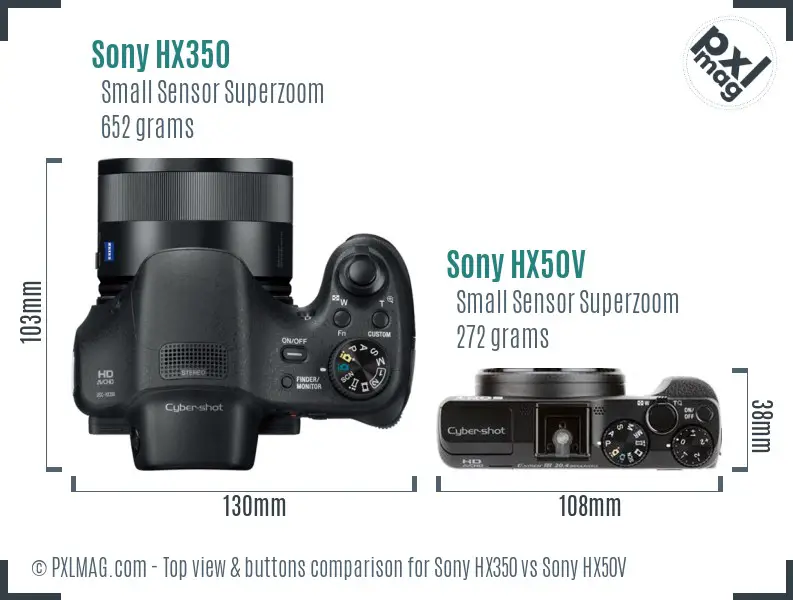 Sony HX350 vs Sony HX50V top view buttons comparison