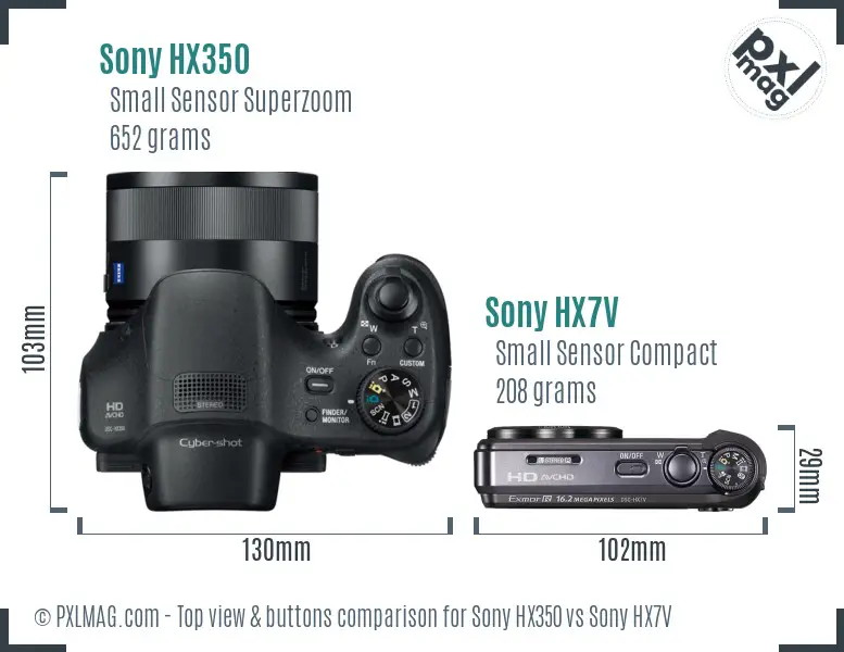 Sony HX350 vs Sony HX7V top view buttons comparison
