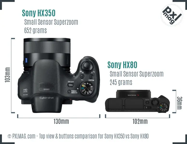 Sony HX350 vs Sony HX80 top view buttons comparison