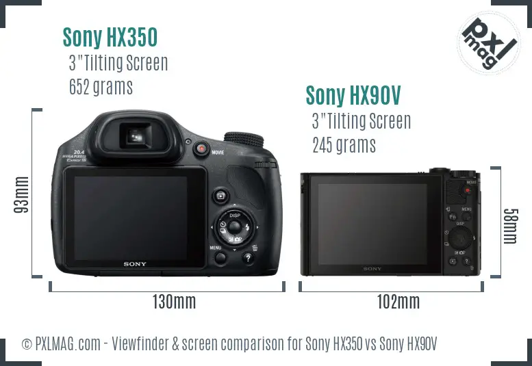 Sony HX350 vs Sony HX90V Screen and Viewfinder comparison
