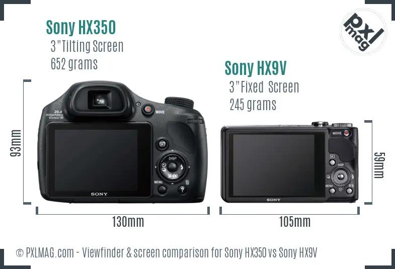 Sony HX350 vs Sony HX9V Screen and Viewfinder comparison