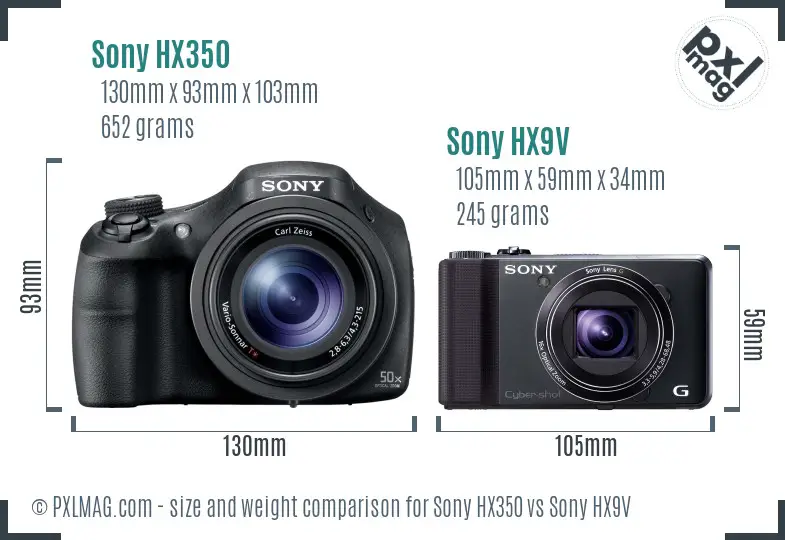 Sony HX350 vs Sony HX9V size comparison