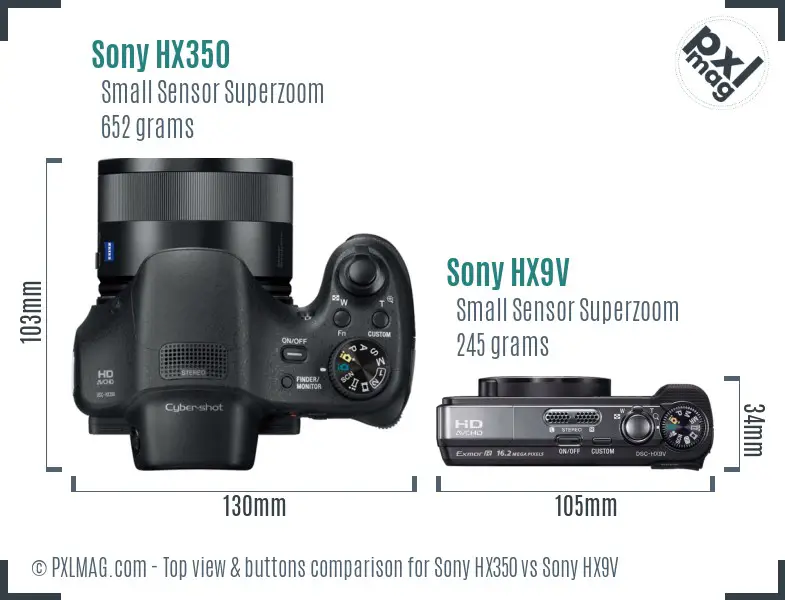 Sony HX350 vs Sony HX9V top view buttons comparison
