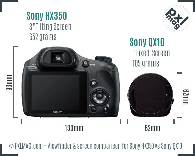 Sony HX350 vs Sony QX10 Screen and Viewfinder comparison