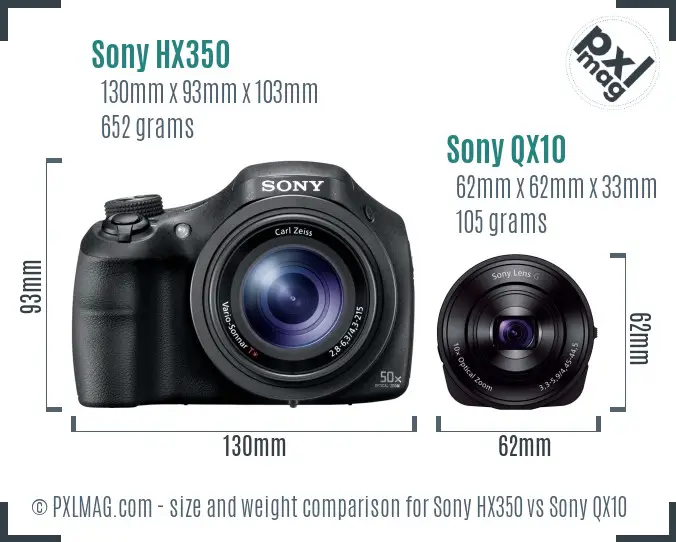 Sony HX350 vs Sony QX10 size comparison