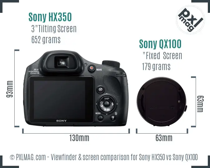 Sony HX350 vs Sony QX100 Screen and Viewfinder comparison