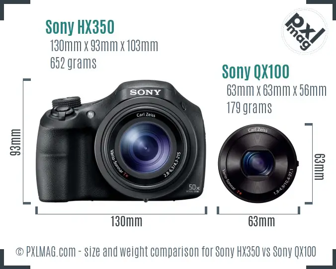 Sony HX350 vs Sony QX100 size comparison
