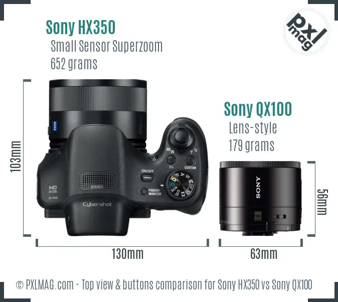 Sony HX350 vs Sony QX100 top view buttons comparison