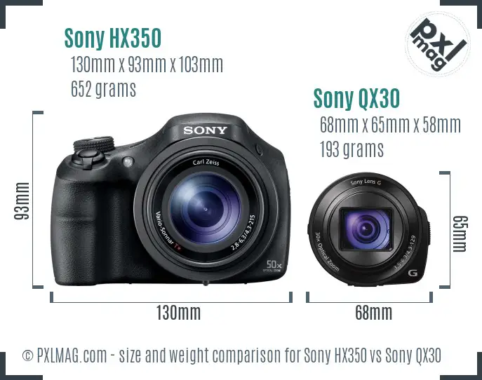 Sony HX350 vs Sony QX30 size comparison
