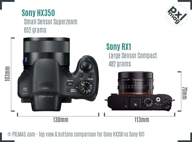 Sony HX350 vs Sony RX1 top view buttons comparison