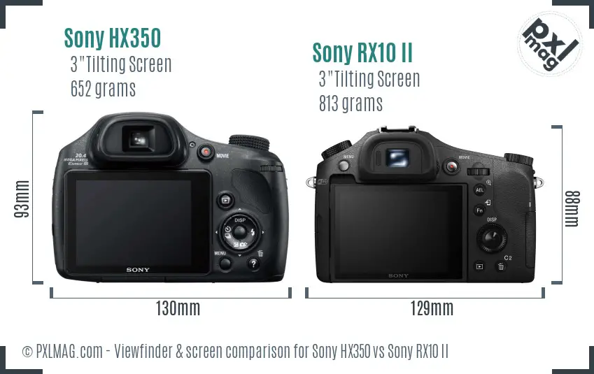 Sony HX350 vs Sony RX10 II Screen and Viewfinder comparison