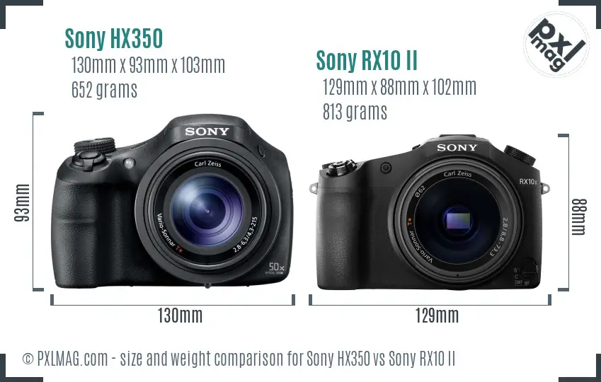Sony HX350 vs Sony RX10 II size comparison