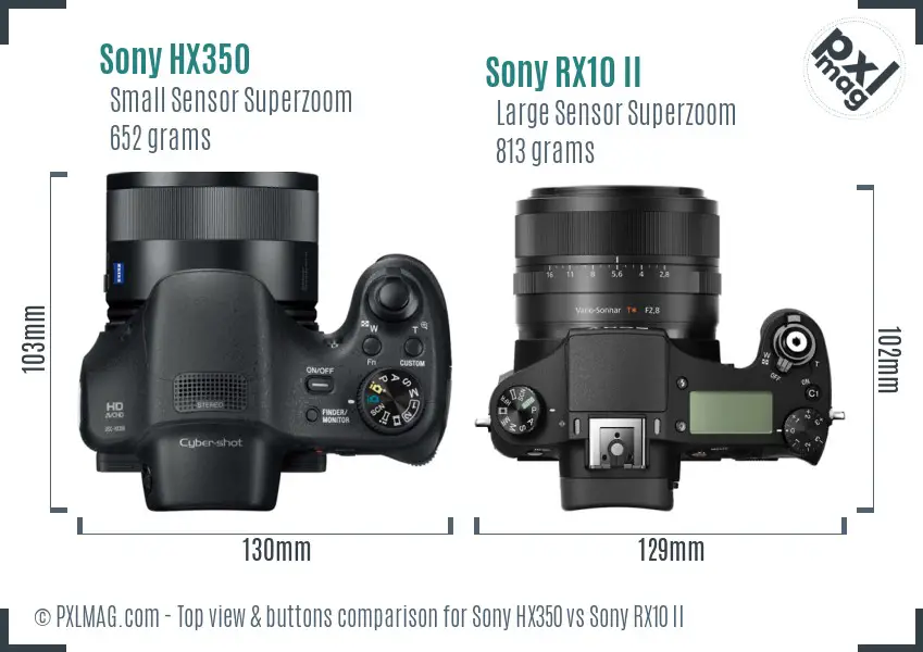 Sony HX350 vs Sony RX10 II top view buttons comparison