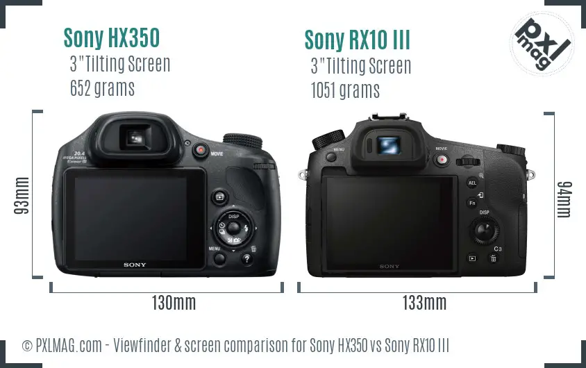 Sony HX350 vs Sony RX10 III Screen and Viewfinder comparison