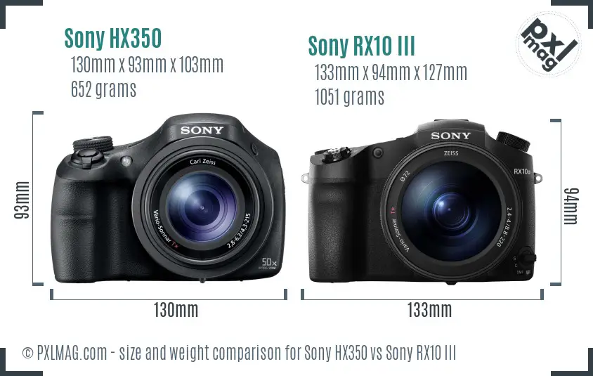Sony HX350 vs Sony RX10 III size comparison