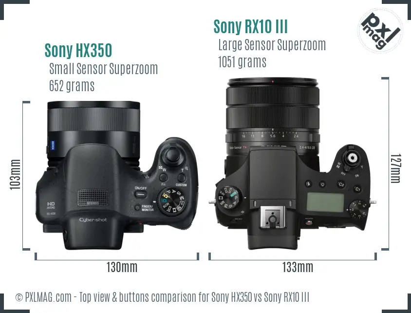 Sony HX350 vs Sony RX10 III top view buttons comparison