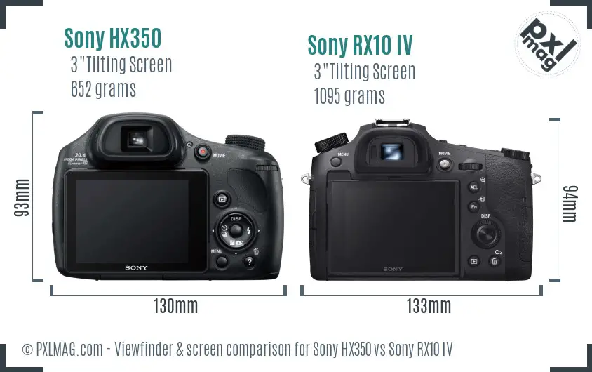 Sony HX350 vs Sony RX10 IV Screen and Viewfinder comparison